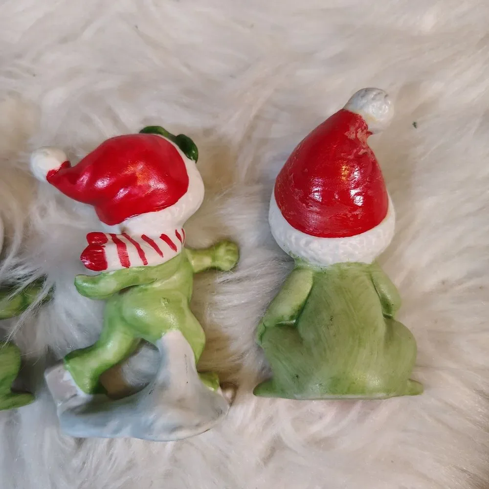 Lefton Japan Christmas Candy Cane Stocking VTG Frog Figurine X4 Set